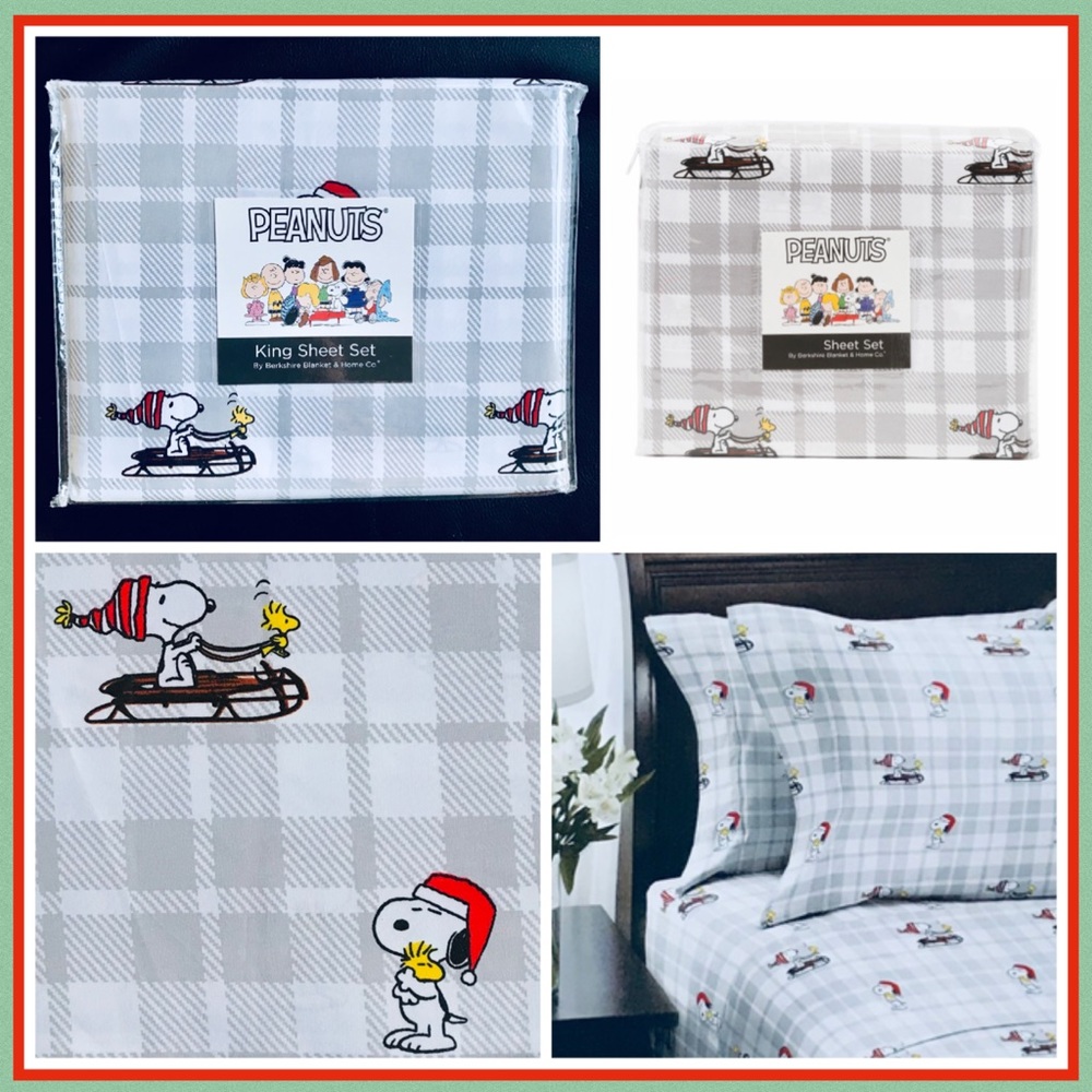 Berkshire Peanuts Snoopy Woodstock Sleigh Buffalo Christmas Sheet Set